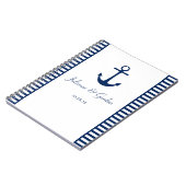 Nautisch Thema Marine Blauw Wit Stripes Gastenboek Notitieboek (Linkerzijde)