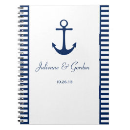 Nautisch Thema Marine Blauw Wit Stripes Gastenboek Notitieboek