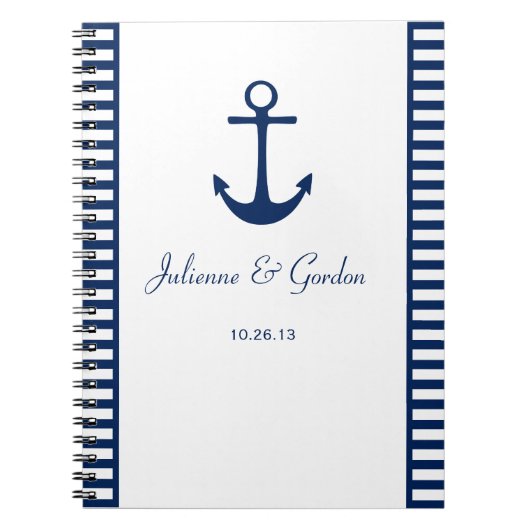 Nautisch Thema Marine Blauw Wit Stripes Gastenboek Notitieboek (Voorkant)