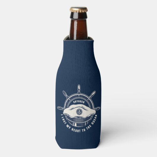 Nautisch thema Marineblauw Flesjeskoeler (Fles Voorkant)