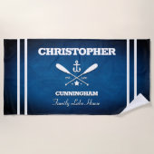 Nautisch thema marineblauwe strepen strandhanddoek strandlaken (Voorkant)