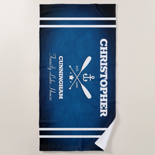 Nautisch thema marineblauwe strepen strandhanddoek strandlaken (Voorkant)