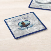 Nautisch-thema Navy Blue Photo Shells Waterverf Kartonnen Onderzetters (Schuin)