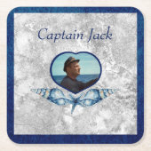 Nautisch-thema Navy Blue Photo Shells Waterverf Kartonnen Onderzetters (Voorkant)