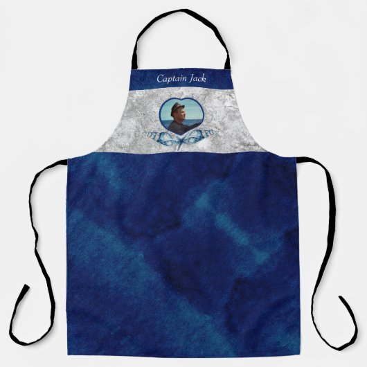 Nautisch-thema Navy Blue Photo Shells Waterverf Schort (Voorkant)