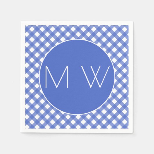Nautisch Thema - Navy Plaid Monogram Papieren serv Servetten (Voorkant)