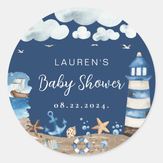 Nautisch Thema Navy Ronde Sticker (Voorkant)
