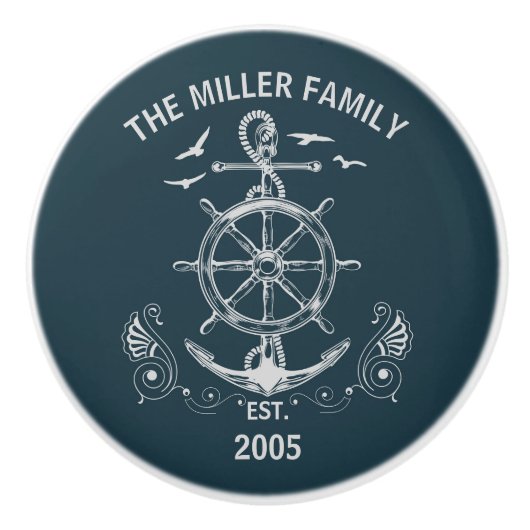 Nautisch thema ontwerp met oceaanlandschap keramische knop (Voorkant)