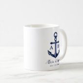 Nautisch thema paar monogrammen koffiemok (Voorkant rechts)