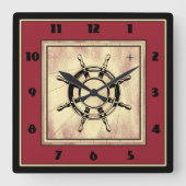 Nautisch thema rood vierkante klok (Voorkant)