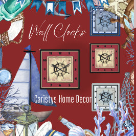 Nautisch thema rood vierkante klok