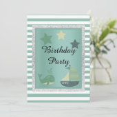 Nautisch thema Sage Green Birthday Party Kaart (Staand voorkant)