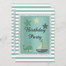 Nautisch thema Sage Green Birthday Party Kaart