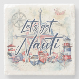 Nautisch thema stenen Onderzetter met kurkbodem