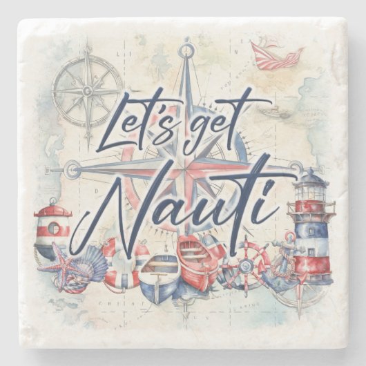 Nautisch thema stenen Onderzetter met kurkbodem (Voorkant)