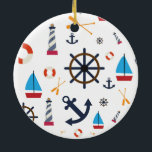 Nautisch thema Thunder_Cove Keramisch Ornament<br><div class="desc">nautische dingen zoals ankers,  zeilboten,  oorlogen en levensringen om zich te personaliseren door op elke achtergrondkleur over te stappen op jouw naam</div>