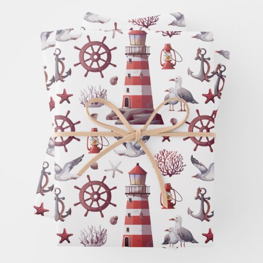 Nautisch thema - Vuurtoren, Koraal, Marine Life Inpakpapier Vel (In situ)