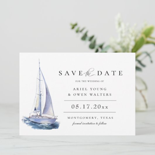 Nautisch thema waterverf jacht behalve datum aankondiging (Staand voorkant)