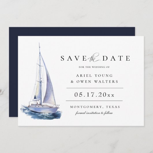 Nautisch thema waterverf jacht behalve datum aankondiging (Voorkant / Achterkant)