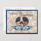 Nautisch-thema Zeeen & Groeten Navy Tan Feestdagenkaart (Voorkant / Achterkant)