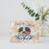 Nautisch-thema Zeeen & Groeten Navy Tan Feestdagenkaart (Staand voorkant)