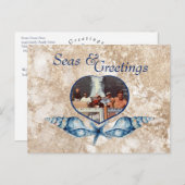 Nautisch-thema Zeeen & Groeten Navy Tan Feestdagenkaart (Voorkant / Achterkant)