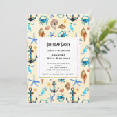 nautisch thema zeeschelpen verjaardag uitnodigen kaart (Staand voorkant)