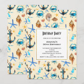 nautisch thema zeeschelpen verjaardag uitnodigen kaart (Voorkant / Achterkant)