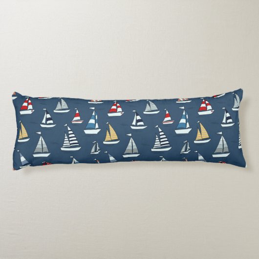 Nautisch thema, zeilboten op blauw lichaamskussen (Achterkant)