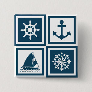 Nautisch thematisch ontwerp vierkante button 5,1 cm