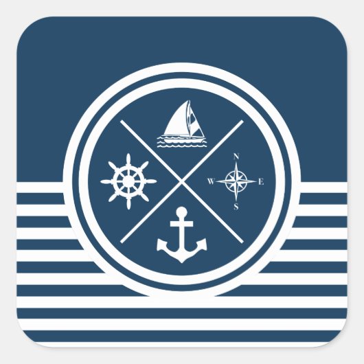 Nautisch thematisch ontwerp vierkante sticker (Voorkant)