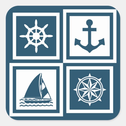 Nautisch thematisch ontwerp vierkante sticker (Voorkant)
