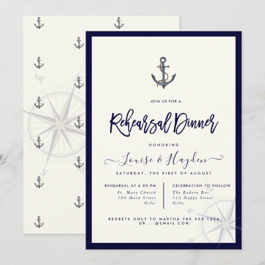Nautisch Touw Anker Marine Blauw Repetitie Diner Kaart (Voorkant / Achterkant)