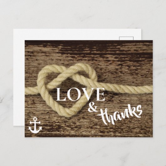 Nautisch touw en anker LIEFDE en Bedankt Briefkaart (Voorkant / Achterkant)