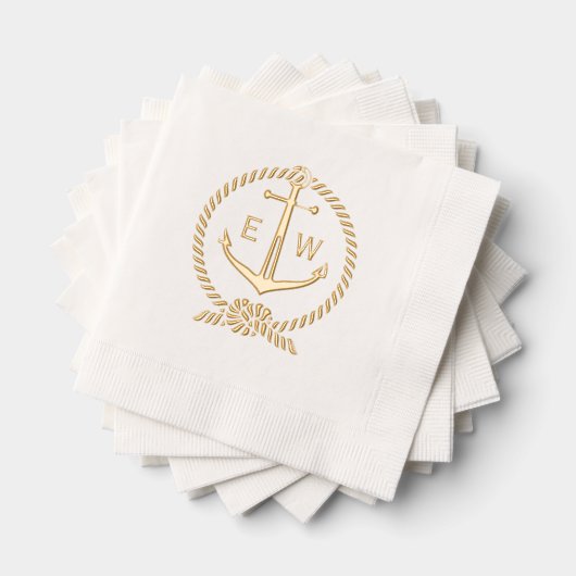 Nautisch touw Lijst Anker Monogram Initiaal R2 Folie Servetten (Insitu (Gestapeld))