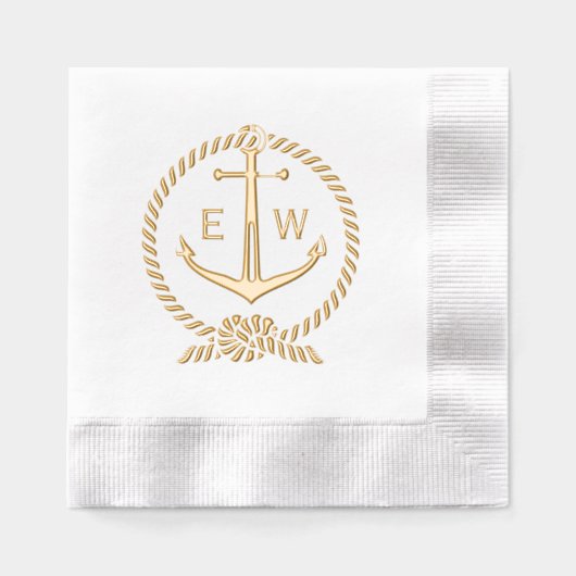 Nautisch touw Lijst Anker Monogram Initiaal R2 Folie Servetten (Voorkant)