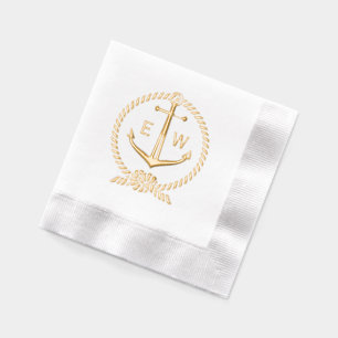 Nautisch touw Lijst Anker Monogram Initiaal R2 Folie Servetten