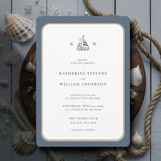 Nautisch Touw Lijst Blauw Burlap Monogrammen Bruil Kaart