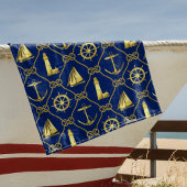 Nautisch Touw Marine Blauw en Gouden Touw Strandlaken