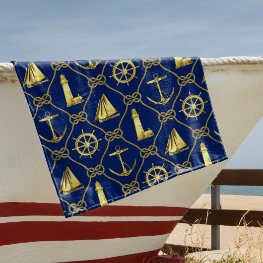Nautisch Touw Marine Blauw en Gouden Touw Strandlaken