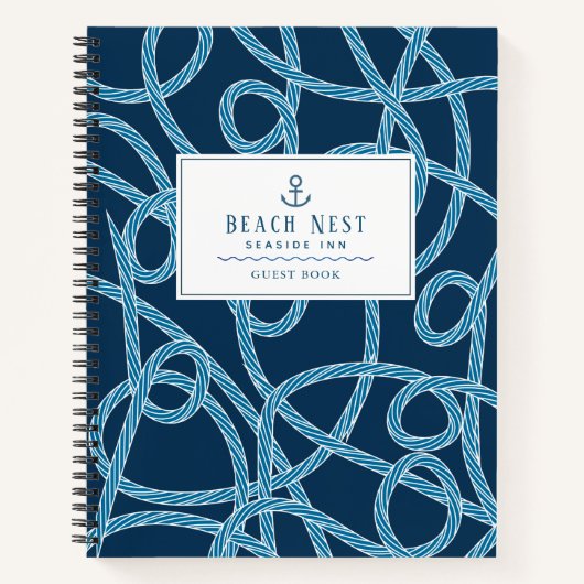 Nautisch Touw Marine Blue Beach House Guest Book Notitieboek (Voorkant)