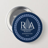nautisch touw monogram marine ronde button 7,6 cm (Voorkant /achterkant)
