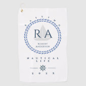 Nautisch touw monogram wit golfhanddoek (Voorkant)
