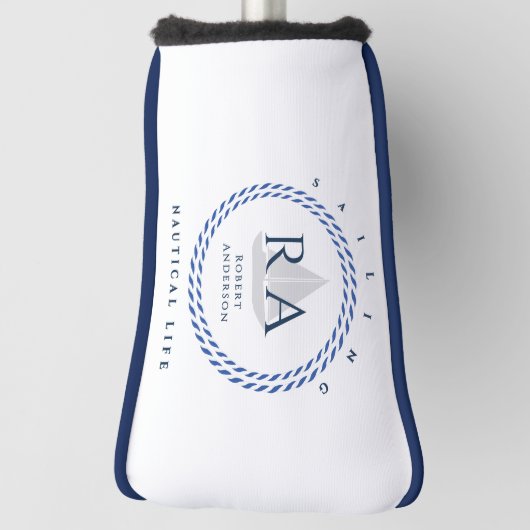 Nautisch touw monogram wit golfheadcover (Draai 90)
