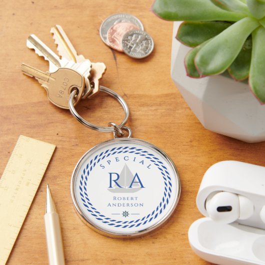 Nautisch touw monogram wit sleutelhanger (Bureau)