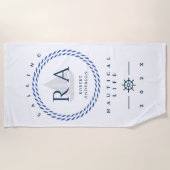 Nautisch touw monogram wit strandlaken (Voorkant)