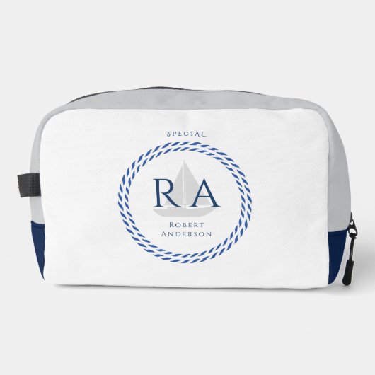Nautisch touw monogram wit toilettasje (Voorkant)