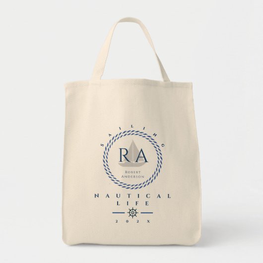 Nautisch touw monogram wit tote bag (Voorkant)