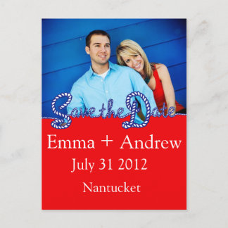 Nautisch touw Save the Date // Red & Navy Aankondigingskaart