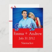 Nautisch touw Save the Date // Red & Navy Aankondigingskaart (Voorkant / Achterkant)